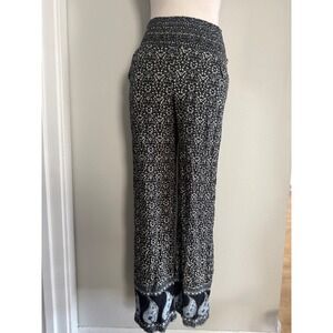 American Eagle‎ black blue white XS Paisley Floral Smocked Waist  Pant boho Y2K